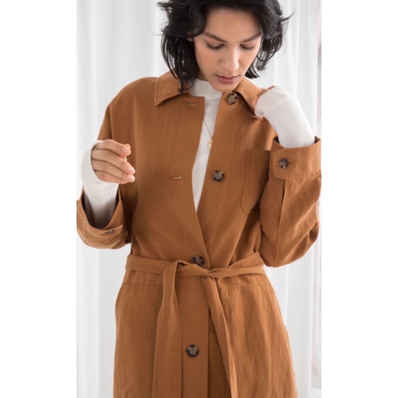 & Other Stories Linen Blend Trench Coat in Rust - Picture 3 of 9